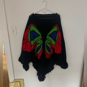 Vintage 70s multicolored knit butterfly poncho.